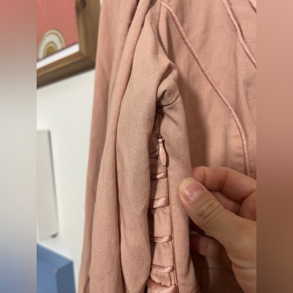 Farm Rio Linen Long Sleeve Cutout Mini Dress - Picture 8 of 8